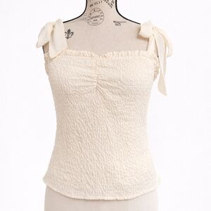 Lulu's Cream Textured Tie-Strap Smocked Tank